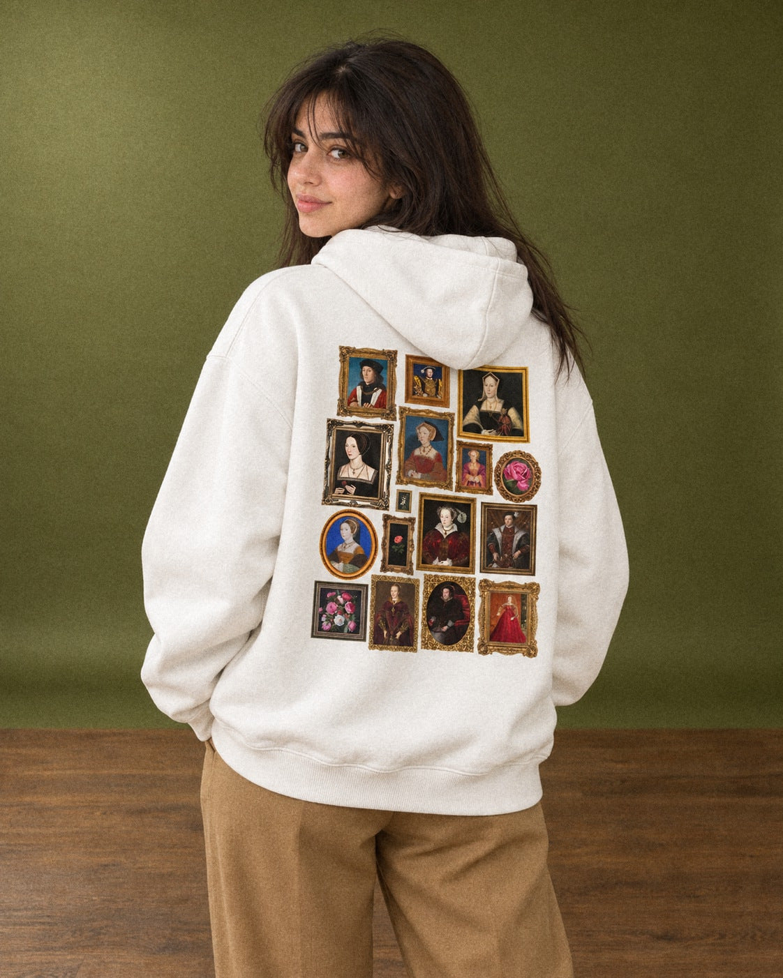 Tudor Portrait Gallery Hoodie - Back Print Model Shot | My Turtle